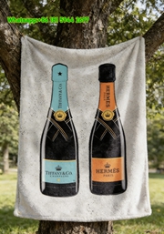 Hermès & Tiffany Champagne Bottle Flannel Fleece Throw Blanket IMG_5009